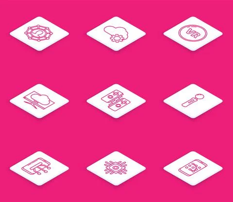 Set line Project team base, Cloud technology data transfer and storage, Virtual Illustrazione stock