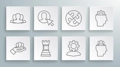 Set line Project team base, User of man in business suit, Business strategy Ilustração Stock