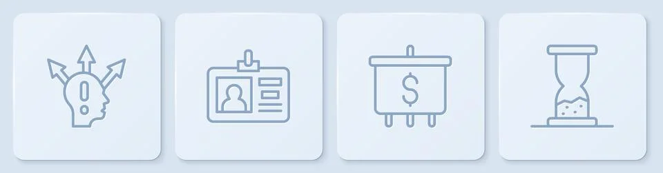 Set line Project team base, Target with dollar, Identification badge and Old Stock Illustration
