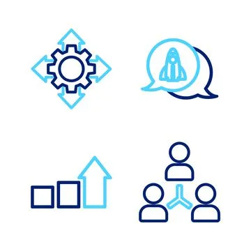 Set line Project team base, Financial growth, Startup project concept and icon Stock Illustration