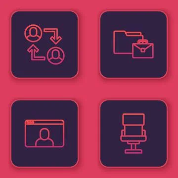 Set line Project team base, Video chat conference, Online working and Office Illustrazione stock