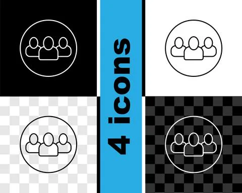 Set line Project team base icon isolated on black and white, transparent Illustrazione stock