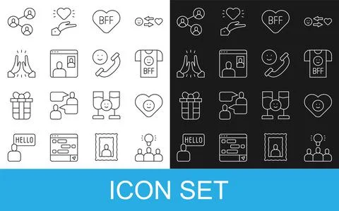 Set line Project team base, Good relationship, BFF or best friends forever Stock Illustration