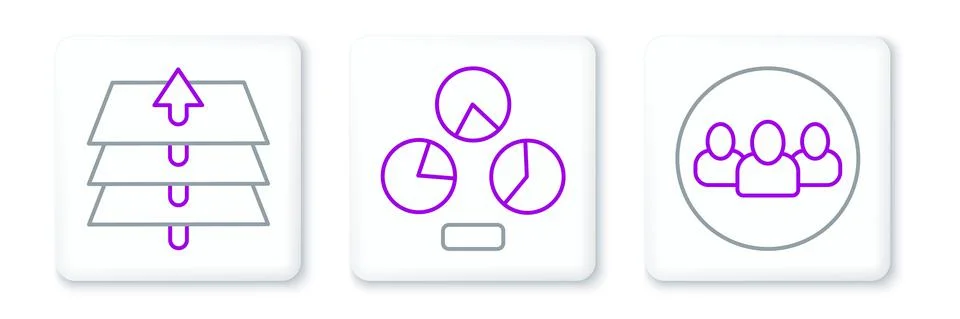 Set line Project team base, Layers and Pie chart infographic icon. Vector イラスト素材