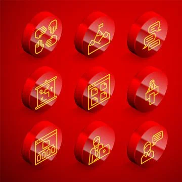 Set line Project team base, Mountains with flag, Speech bubble chat, Planning イラスト素材