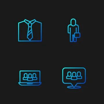 Set line Project team base, Tie and Businessman. Gradient color icons. Vector Stock Illustration