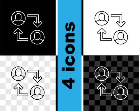 Set line Project team base icon isolated on black and white, transparent Stock Illustration