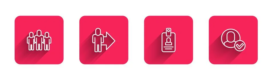 Set line Project team base, Leader of of executives, Identification badge and Stock Illustration