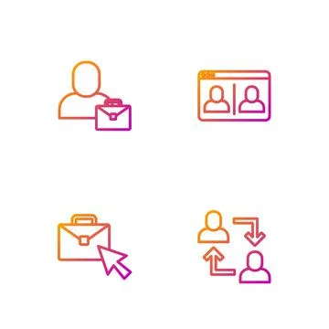 Set line Project team base, Online working, Freelancer and Video chat conference Stockillustratie