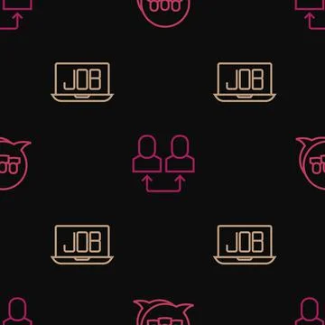 Set line Project team base, Search job and Exchange work on seamless pattern Stock Illustration