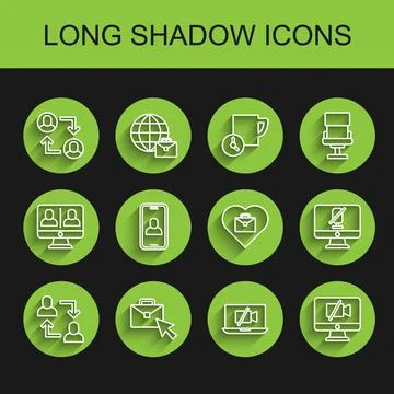 Set line Project team base, Online working, Video camera Off on laptop, computer Stock Illustration