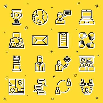 Set line Project team base, Training, presentation, Speech bubble chat, Envelope Stock Illustration