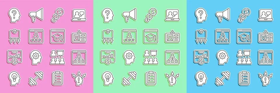 Set line Project team base, Online education, Identification badge, Financial Illustrazione stock