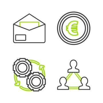 Set line Project team base, Gear and arrows workflow process concept, Coin mo Stock Illustration