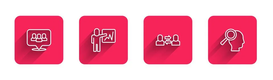 Set line Project team base, Leader of of executives, Exchange work and Magnif Stock Illustration