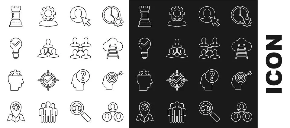 Set line Project team base, Head hunting concept, Ladder leading to cloud, Us イラスト素材