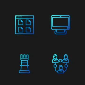 Set line Project team base, Business strategy, Browser files and Computer mon Stock Illustration