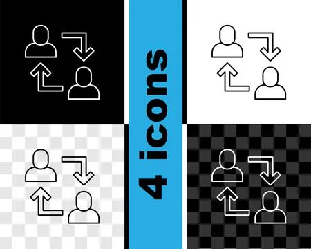 Set line Project team base icon isolated on black and white, transparent back Stock Illustration