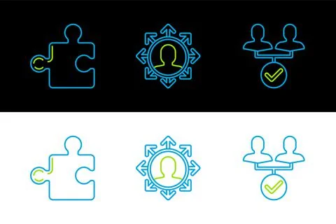 Set line Project team base, Piece of puzzle and  icon. Vector 스톡 일러스트