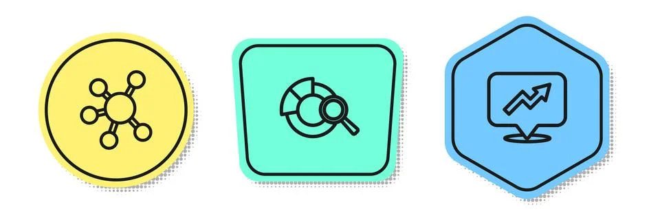 Set line Project team base, Search data analysis and Financial growth. Colored Illustrazione stock