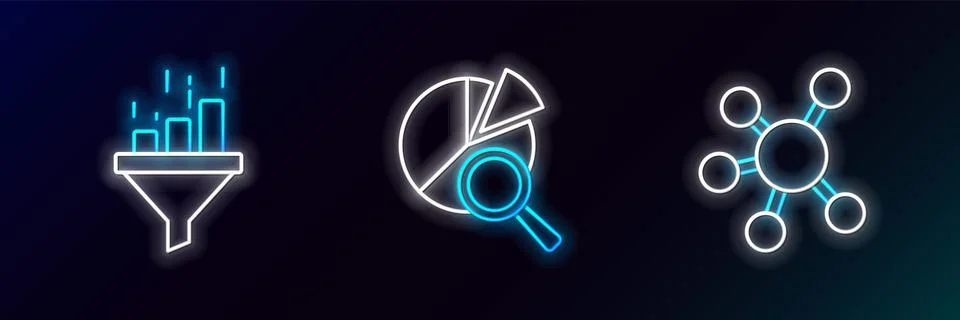 Set line Project team base, Sales funnel with chart and Search data analysis Illustrazione stock