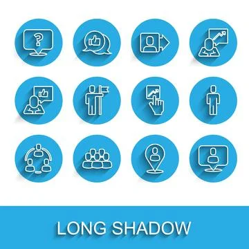 Set line Project team base, Question mark, Worker location, Head hunting, Team Stock Illustration
