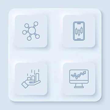 Set line Project team base, Mobile stock trading, Financial growth and Monitor イラスト素材