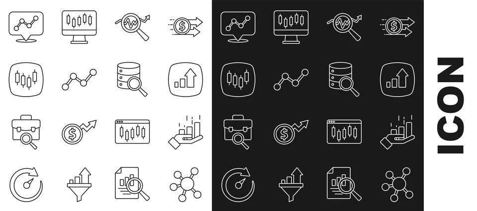 Set line Project team base, Financial growth, Search data analysis, Graph chart Illustrazione stock