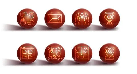 Set line Project team base, Browser files, Award cup, Folded map with location イラスト素材