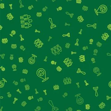 Set line Project team base, Worker location and Tie on seamless pattern. Vector Stock Illustration