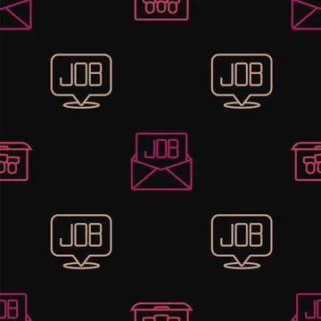 Set line Project team base, Search job and on seamless pattern. Vector Stock Illustration