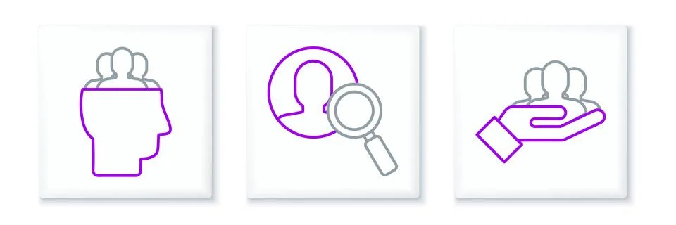 Set line Project team base, and Magnifying glass for search people icon. Vector 스톡 일러스트