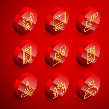 Set line Project team base, Computer monitor, Speech bubble chat, Clipboard with 스톡 일러스트