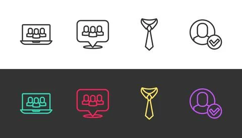 Set line Project team base, Tie and Worker on black and white. Vector イラスト素材