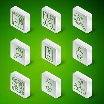 Set line Project team base, Add to friend, Video chat conference, Incoming call Stock Illustration