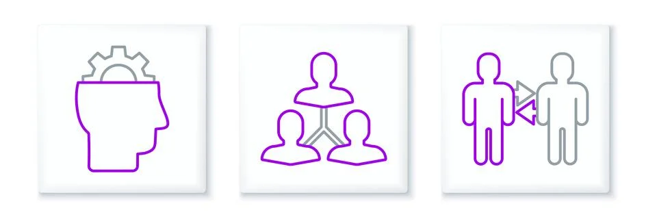 Set line Project team base, Human with gear inside and icon. Vector Illustrazione stock
