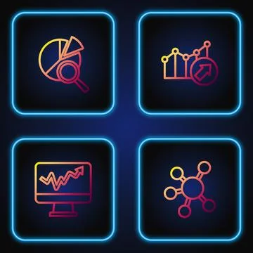 Set line Project team base, Monitor with graph chart, Search data analysis and Stock Illustration