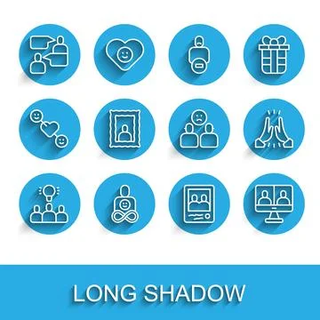 Set line Project team base, Friends forever, Two sitting men talking, Family Stock Illustration