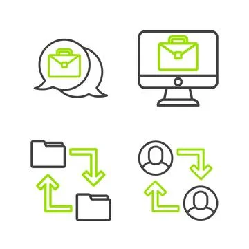 Set line Project team base, Cloud storage document folder, Online working a.. 스톡 일러스트