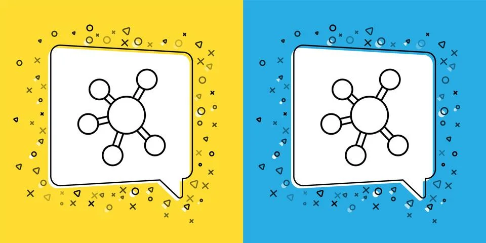 Set line Project team base icon isolated on yellow and blue background. Bus.. Illustrazione stock