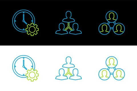 Set line Project team base, Time Management and  icon. Vector Stockillustratie