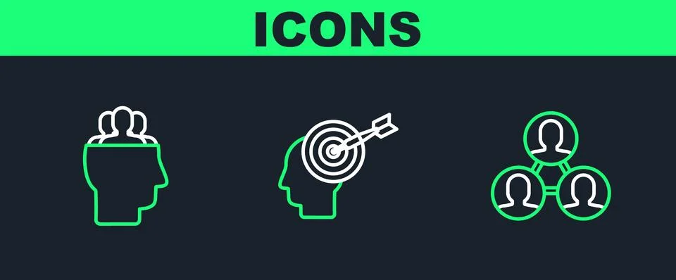 Set line Project team base,  and Head hunting concept icon. Vector Stock Illustration