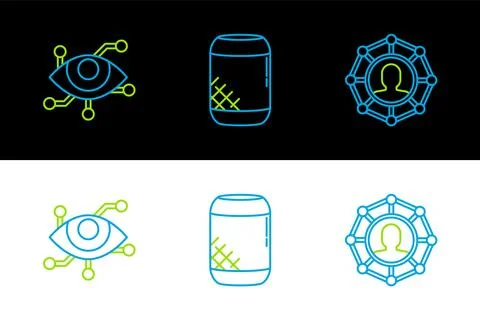 Set line Project team base, Virtual reality and Voice assistant icon. Vector Ilustração Stock