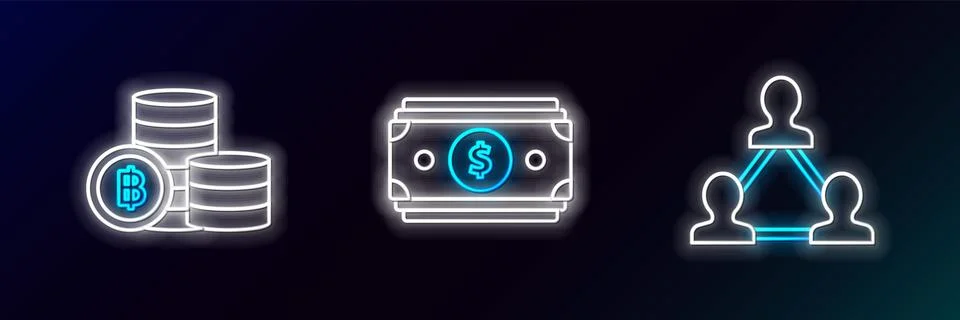 Set line Project team base, Cryptocurrency coin Bitcoin and Stacks paper mo.. Illustrazione stock