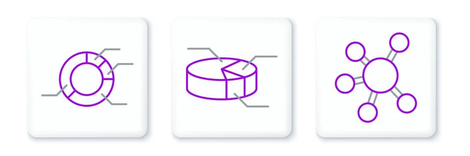 Set line Project team base, Pie chart infographic and icon. Vector Stock Illustration