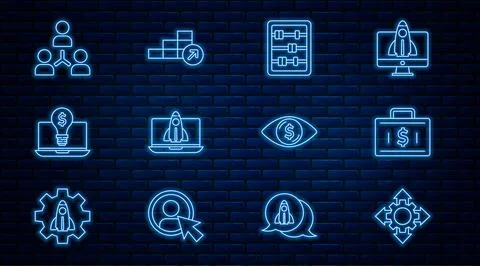 Set line Project team base, Briefcase and money, Abacus, Startup project co.. Stock Illustration