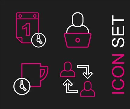 Set line Project team base, Time management, Freelancer and  icon. Vector Stock Illustration
