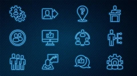 Set line Project team base, User of man in business suit, Question mark, Ha.. Stock Illustration
