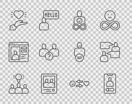 Set line Project team base, Incoming call on mobile, Friends forever, Famil.. Stock Illustration
