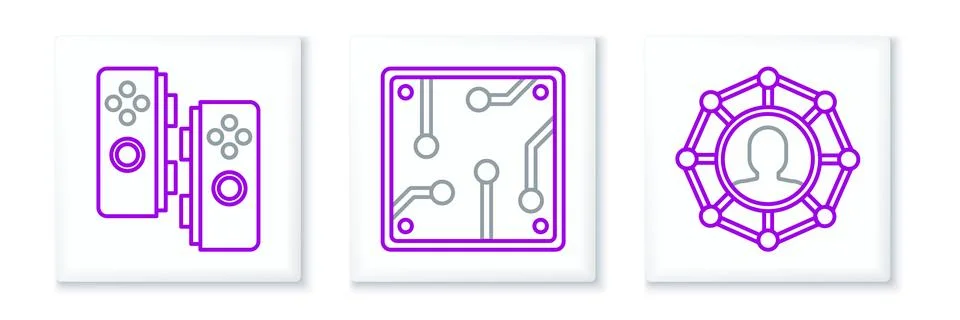 Set line Project team base, Gamepad and Processor icon. Vector 스톡 일러스트